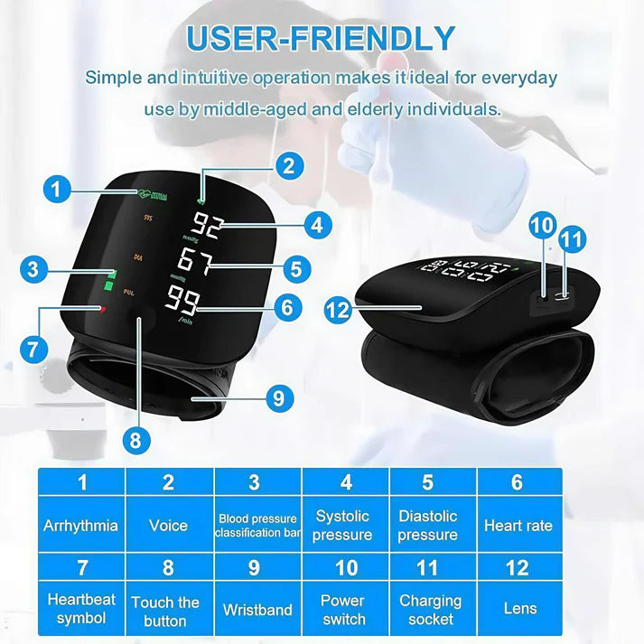 🔥Hot Sale 50% OFF🔥Wrist Blood Pressure Monitor Led Display, Touch Screen Wrist Blood Pressure Cuff 99x2 Reading Memory