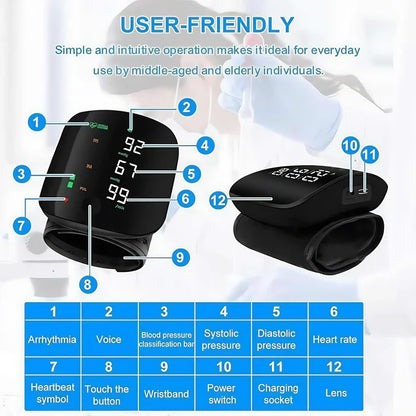 🔥Hot Sale 50% OFF🔥Wrist Blood Pressure Monitor Led Display, Touch Screen Wrist Blood Pressure Cuff 99x2 Reading Memory