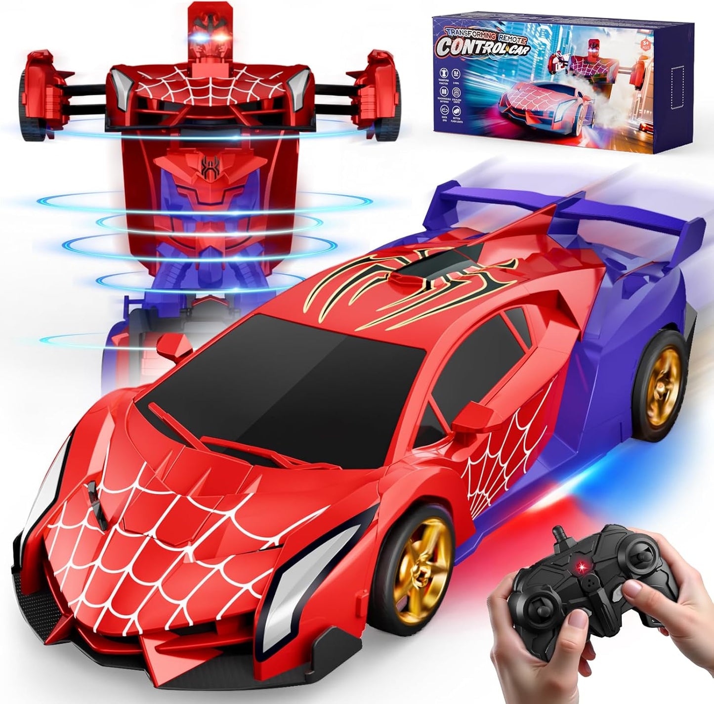 🔥【Cool Spider Transformation RC Car】🔥 One-Button Transformation · Eye & Underbody Lights · 360° High-Speed Rotation! Unleash the Ultimate Mecha Adventure for Boys! 🚗✨🤖