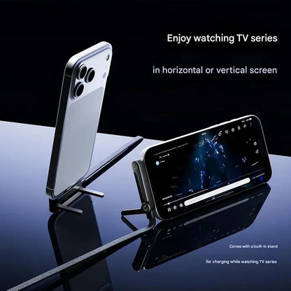 🔥Hot Sale 🔥Official Authorized | MFi-Certified Cables⚡ 2-in-1 Invisible Holder Charger Cable - 240W Fast Charging Cord with Built-In Phone Stand